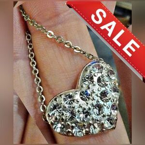 #Vintage Dainty Gold Tone Rhinestone Heart Slide Pendant (Chain Included)